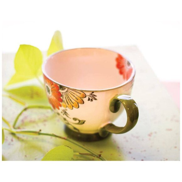 🛍 2 for $25! 🛍 Abbott Collection - 12oz Ornate Stoneware Mugs w Pattern Orange - Picture 2 of 4